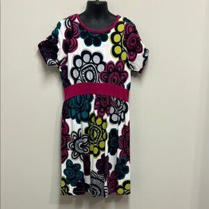 TEA COLLECTION Ruched Sleeve Fitted Waist Dress Floral Cotton Knit Girls 8